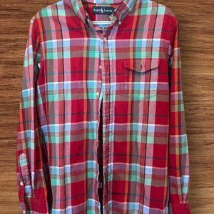 Ralph Lauren Red Multi Color Plaid Long Sleeve Button Down Shirt Mens M